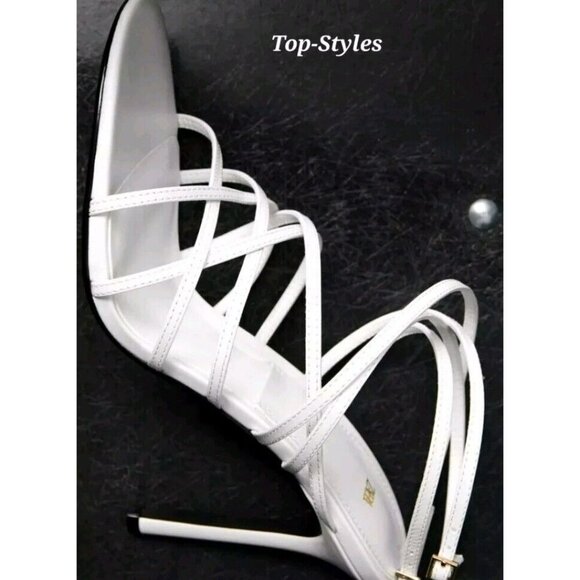 ZARA NWT AUTHENTIC WHITE LEATHER HIGH HEEL SANDALS REF. 1331/910  USA 10 /41 - Picture 2 of 8